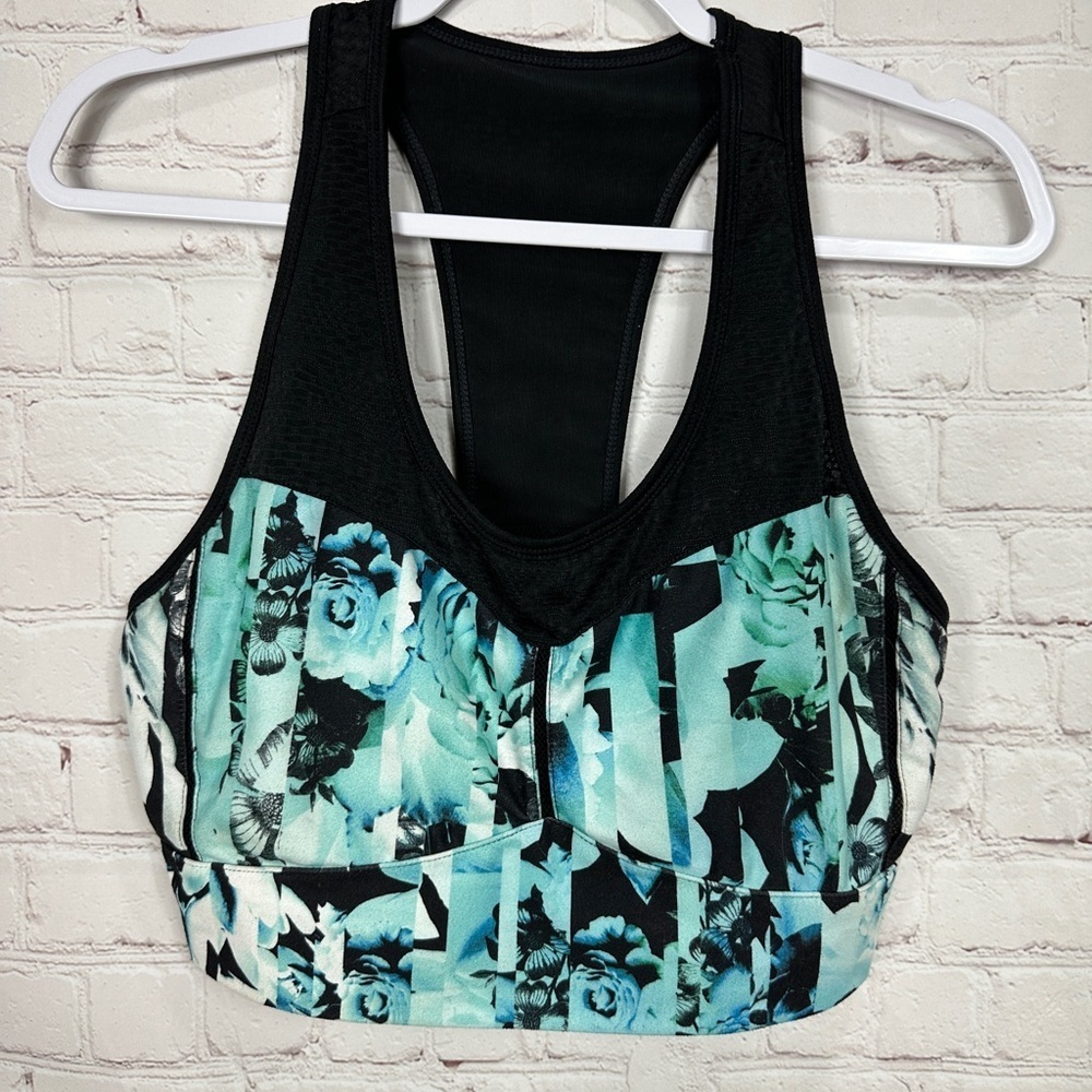 Nanette Lepore Sports Bra Crop Workout Top Women’s Large L‎ Black Teal